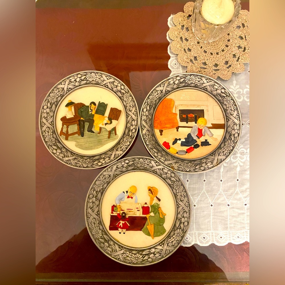 VTG Signed Sebastian Miniatures There Was A Time Pewter Collectors Plates Set